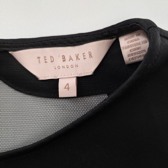 TED BAKER SERENTY SCALLOPED ILLUSIONS BLACK BODYCON DRESS sz 4/ 10 US - Picture 8 of 10